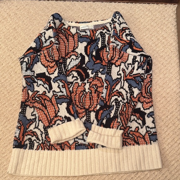 Anthropologie Sweaters - Anthropologie Floral Knit Sweater - Blue, Orange, Cream